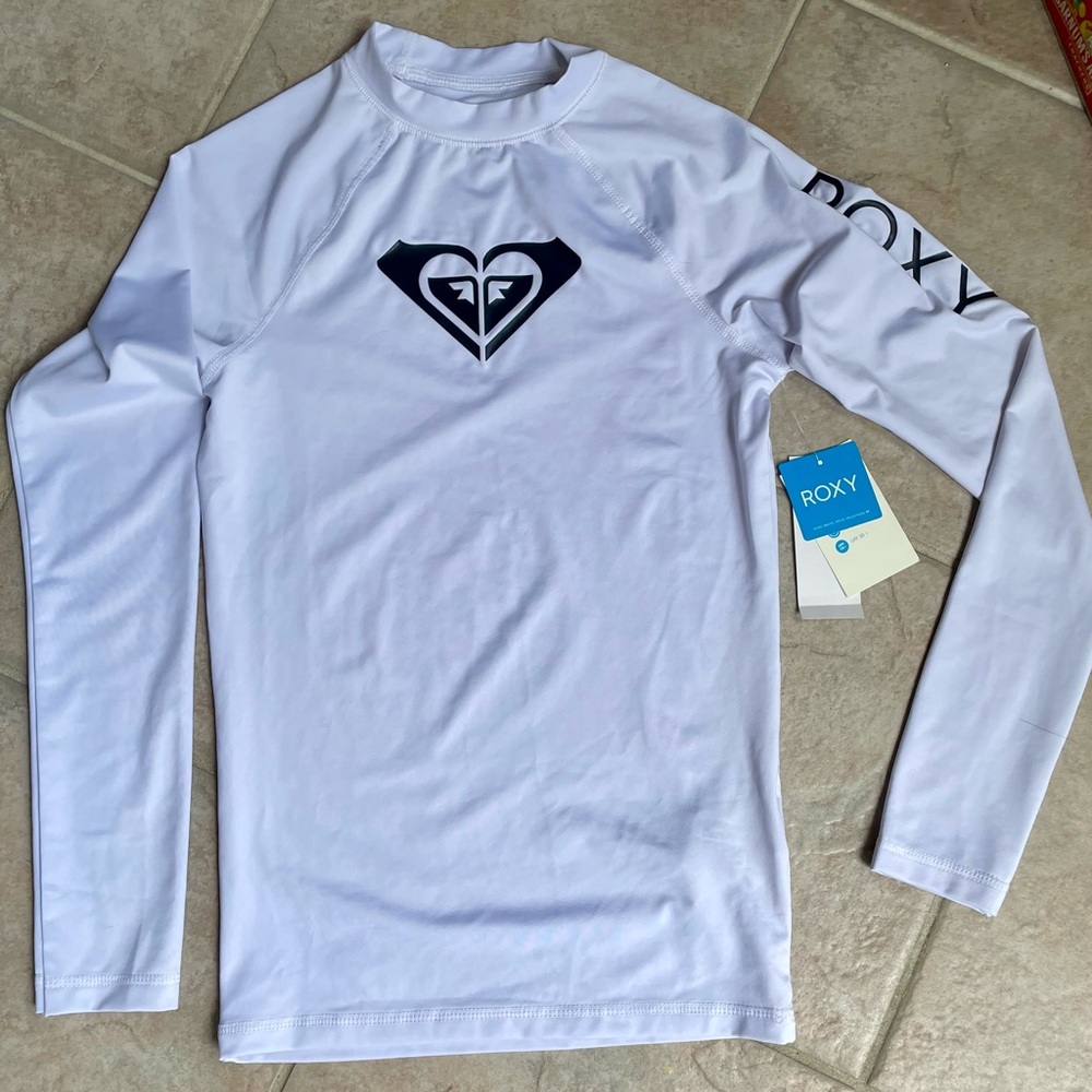 Roxy White Rash Guard with Black Logo